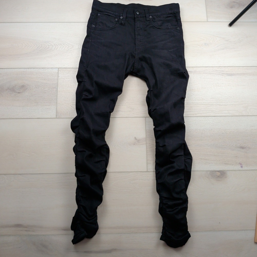 R13 Skywalker Skinny Jeans Mens 32 (Fits 31x29) Black Ruched Denim Made in Italy